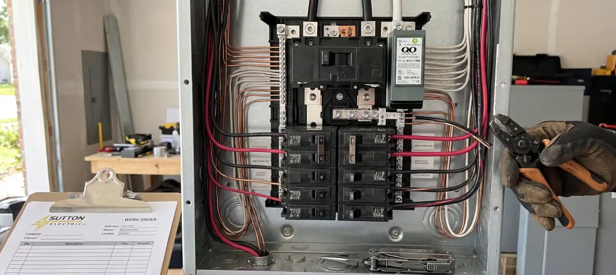 How to Tell If Your Electrical Panel Needs an Upgrade (and What It Costs in South Texas) 2 200-amp panel with whole-home surge protector installed during an upgrade