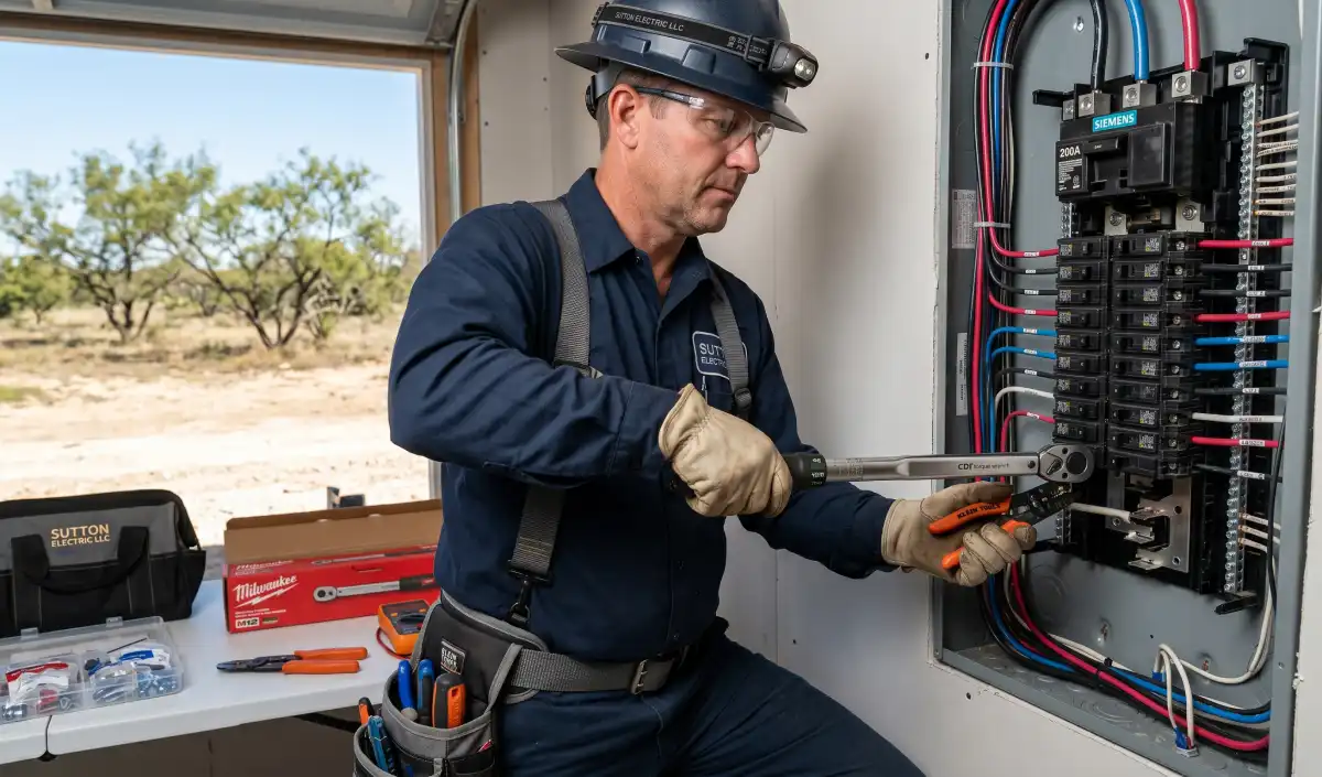 How to Tell If Your Electrical Panel Needs an Upgrade (and What It Costs in South Texas) 1 Licensed Cuero electrician performing a 200-amp panel install