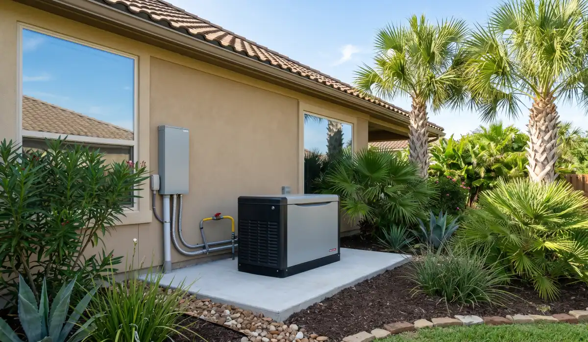 Hurricane Electrical Prep in Texas - A Cuero Homeowner's Checklist 1 Whole-house standby generator installed outside a South Texas home