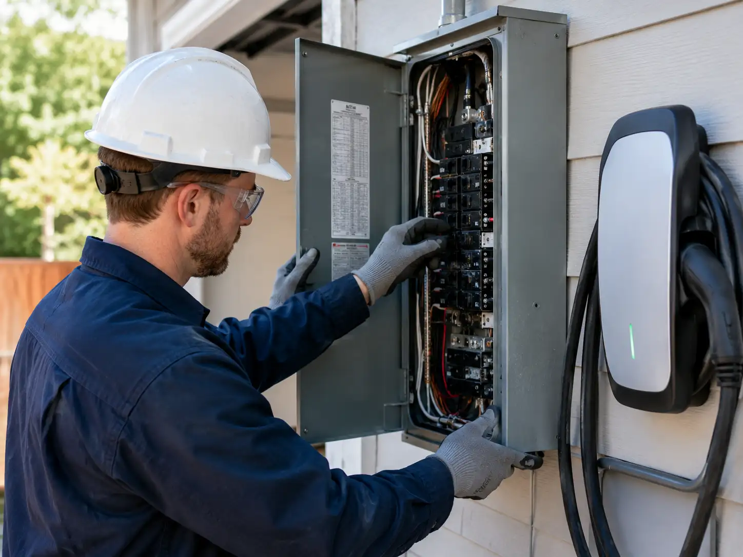 Electrician checking panel for EV charger