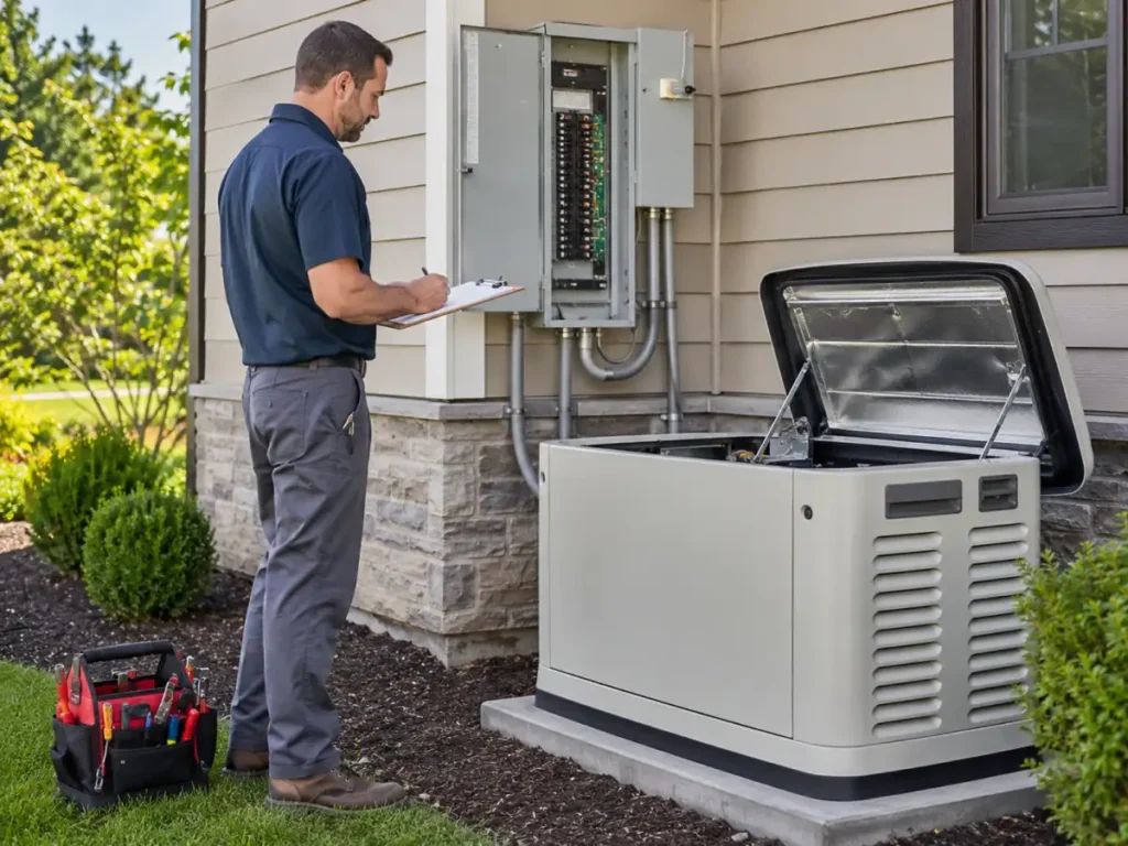 Generator service inspection beside home panel