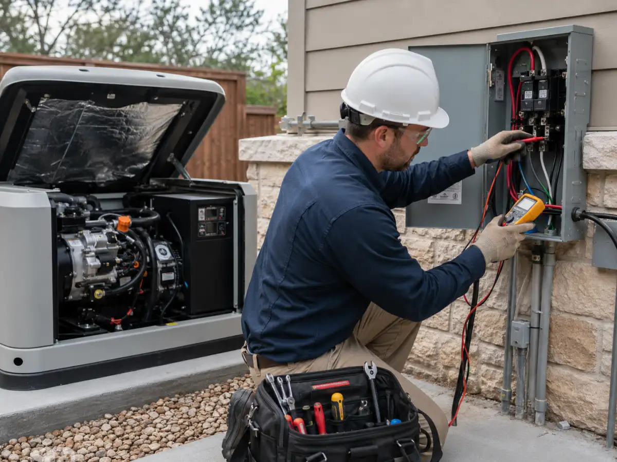 Technician testing standby generator transfer switch