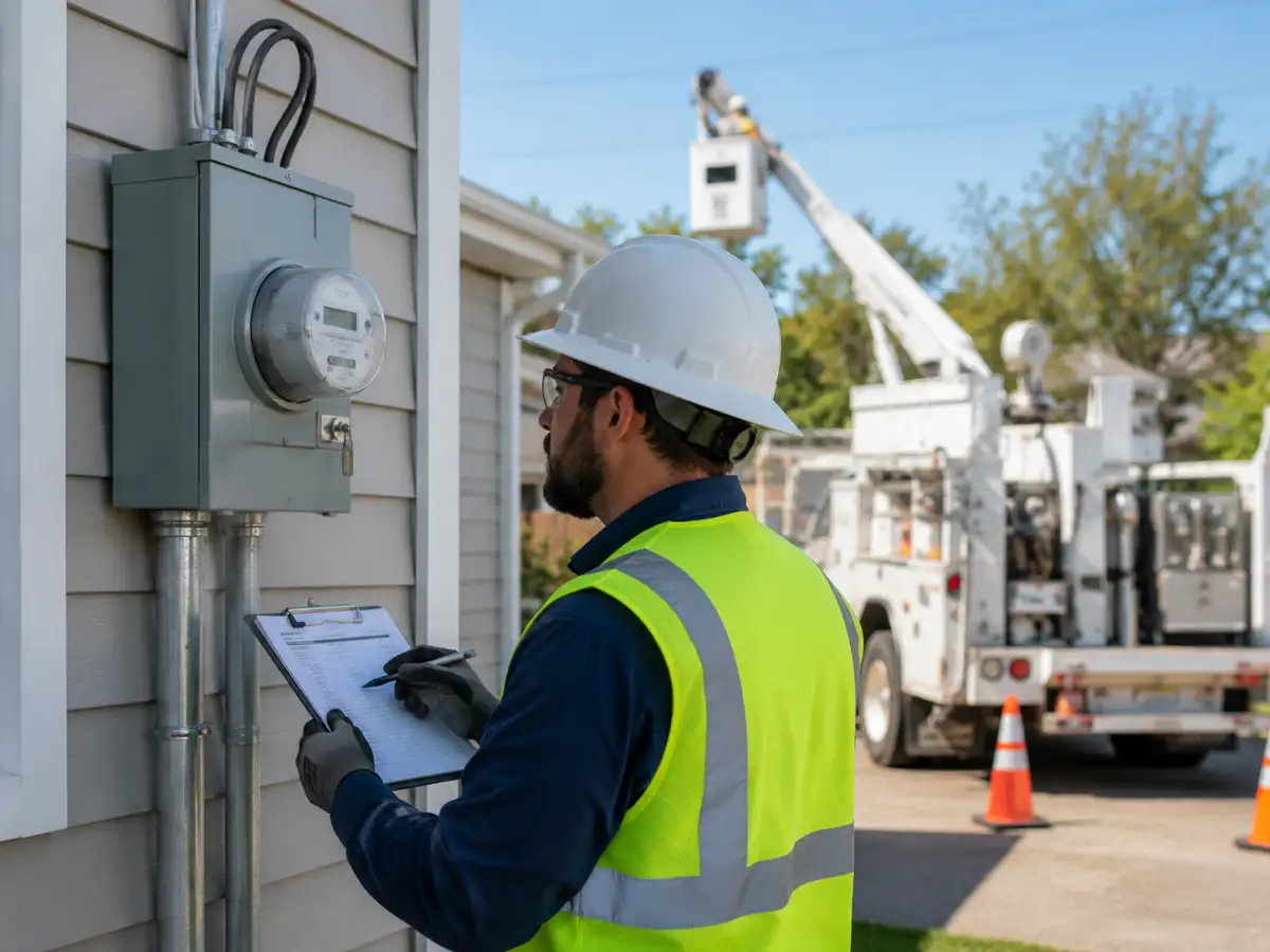 Utility worker inspecting meter loop